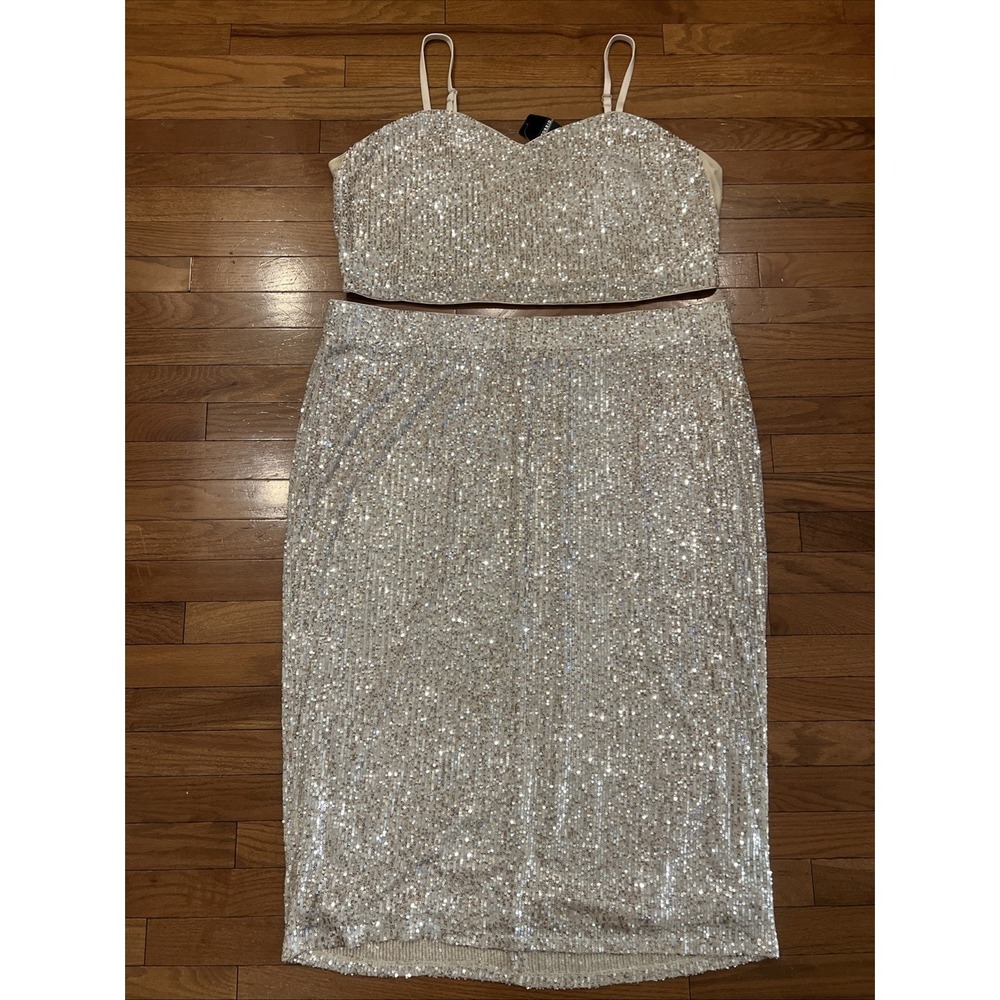 NWT Torrid 4X Champagne Sequin Mesh Crop Top Maxi Skirt Set Plus Size 26 Holiday